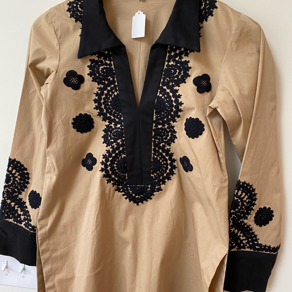 Embroidered Beige and black Tunic Small